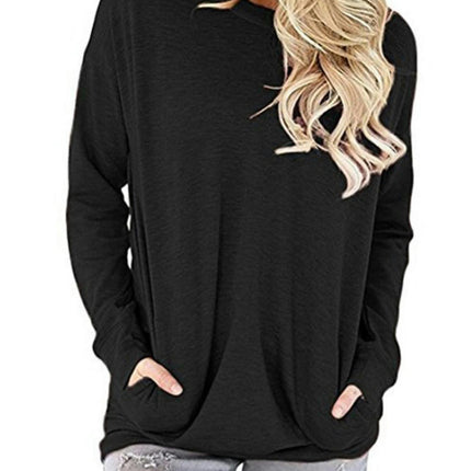 Women's Casual Long Sleeve Round Neck Pocket T Shirts Sweatshirts Tops