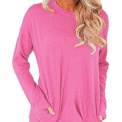 Women's Casual Long Sleeve Round Neck Pocket T Shirts Sweatshirts Tops