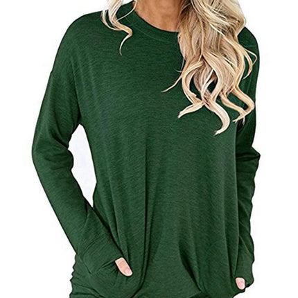 Women's Casual Long Sleeve Round Neck Pocket T Shirts Sweatshirts Tops