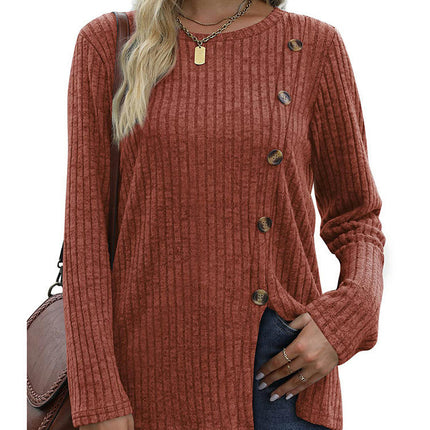 Women's Casual Long Sleeve Round Neck Loose Tunic T Shirt Tops