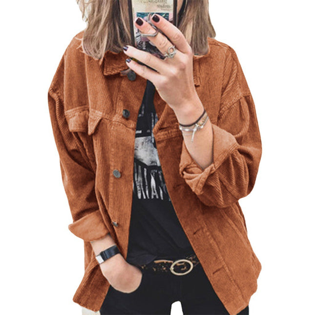 Women's Corduroy Button Down Shacket Casual Long Sleeve Shirt Tops