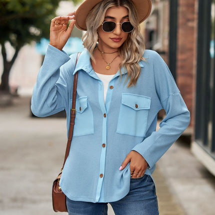 Women's Tops Waffle Knit Casual Jackets Long Sleeve Button Down Shirts Tops