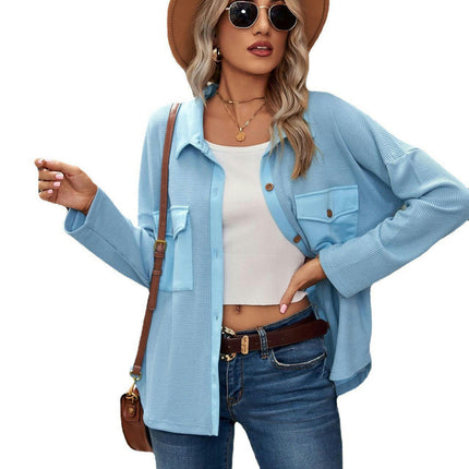 Women's Tops Waffle Knit Casual Jackets Long Sleeve Button Down Shirts Tops