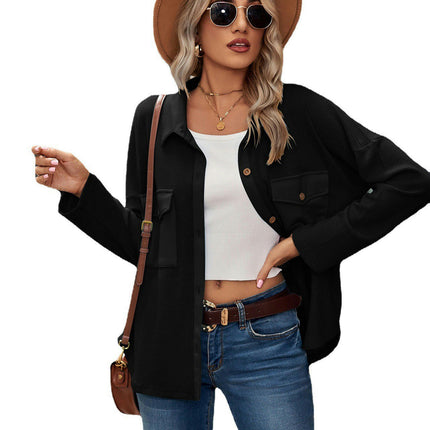 Women's Tops Waffle Knit Casual Jackets Long Sleeve Button Down Shirts Tops