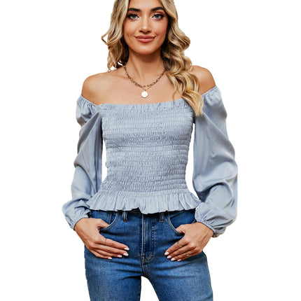 Blouses for Women Square Neck Puff Long Sleeve Tops Ruffle Smocked Tops