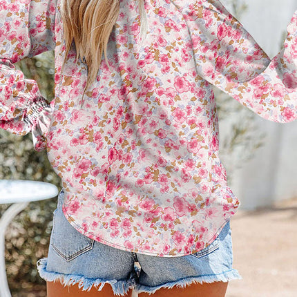 Women's Casual Floral  V Neck Tops Long Sleeve T Shirt Blouses