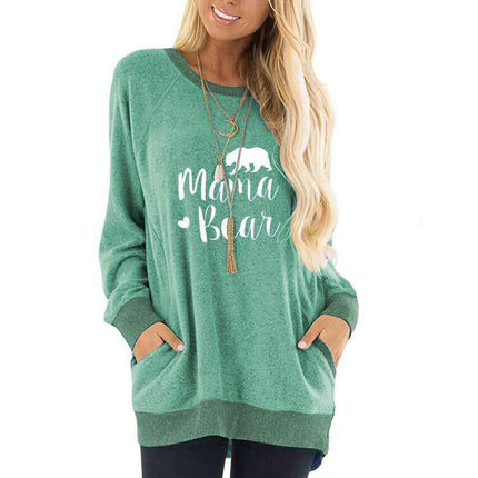 Women's Print Sweatshirt Casual Round Neck Pocket T Shirts Pullover Tunic Tops