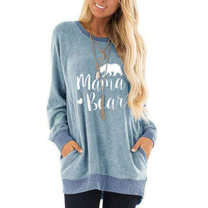 Women's Print Sweatshirt Casual Round Neck Pocket T Shirts Pullover Tunic Tops