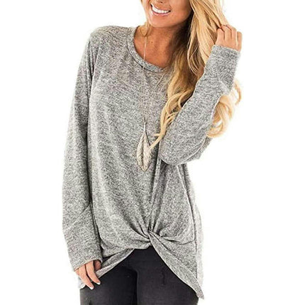 Women's Casual Long Sleeve Side Twist Knotted Tops Blouse