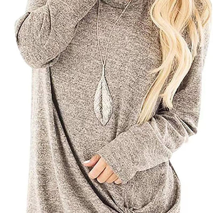 Women's Casual Long Sleeve Side Twist Knotted Tops Blouse