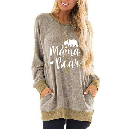 Women's Print Sweatshirt Casual Round Neck Pocket T Shirts Pullover Tunic Tops