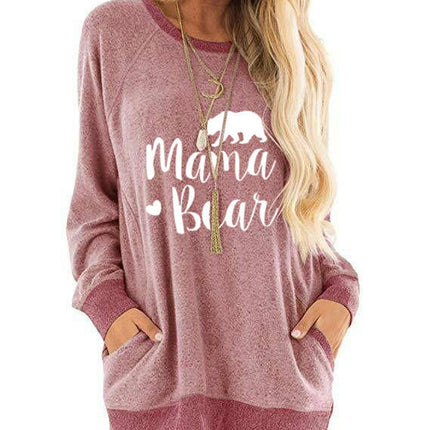 Women's Print Sweatshirt Casual Round Neck Pocket T Shirts Pullover Tunic Tops