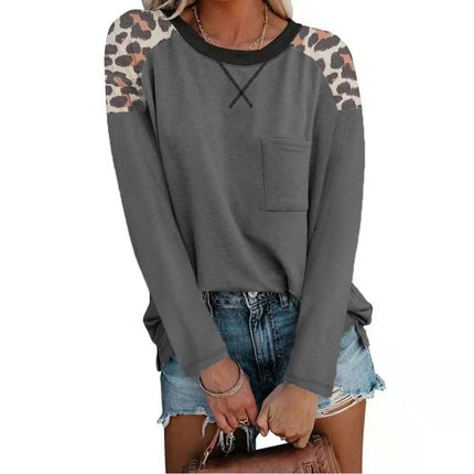 Women Long Sleeve Tops Color Block Sweatshirts Round Neck Loose Tunic Top