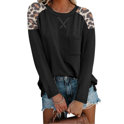 Women Long Sleeve Tops Color Block Sweatshirts Round Neck Loose Tunic Top