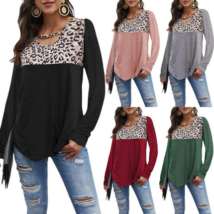 Women's Long Sleeve T Shirt Color Block Pullover Crew Neck Loose Tops