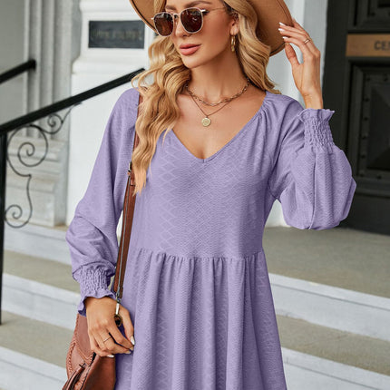 Women's V Neck Tunic Top Long Sleeve Ruffle Babydoll Casual Blouses