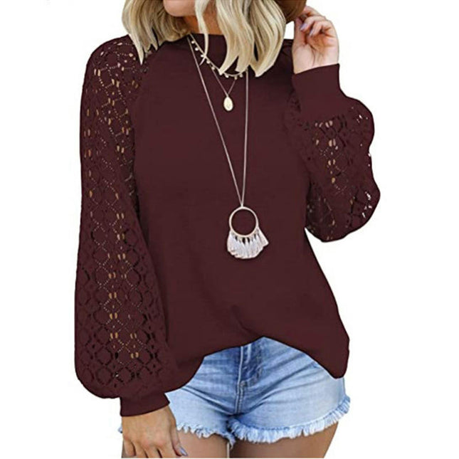 Women's Lightweight Lace Long Sleeve Loose Tunics Tops Shirts