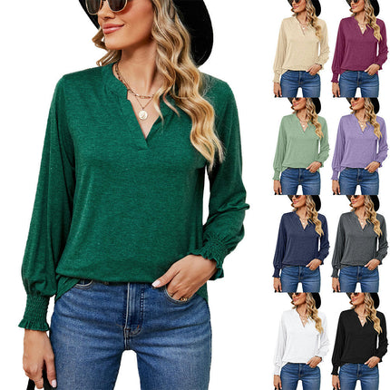 Women's V Neck Tunic Top Puff Ruffle Long Sleeve Casual Blouses