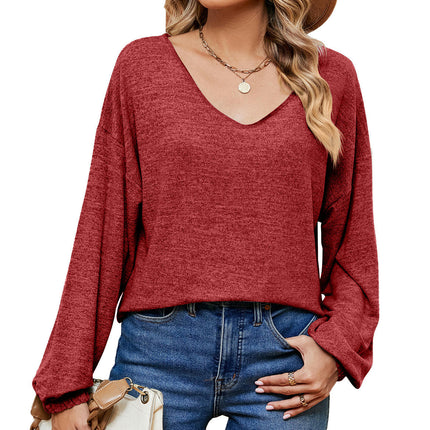 Women's Casual Lightweight V Neck T-Shirts Long Sleeve Tops