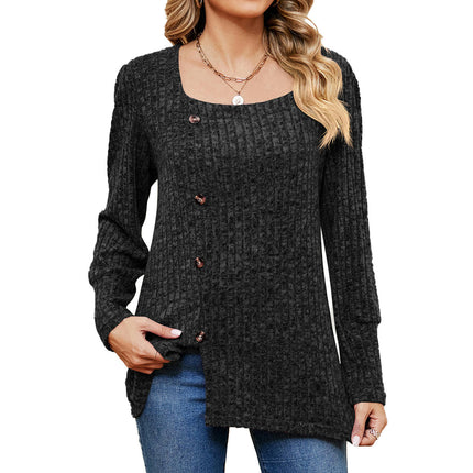 Women's Casual Fall Tops Square Neck Fashion Long Sleeve Clothes