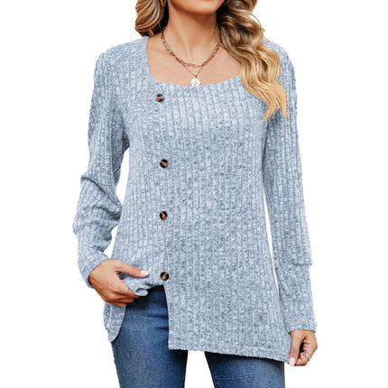 Women's Casual Fall Tops Square Neck Fashion Long Sleeve Clothes