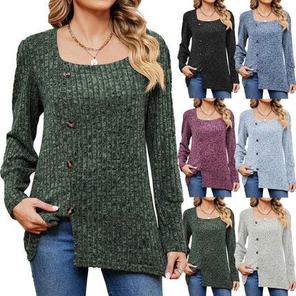 Women's Casual Fall Tops Square Neck Fashion Long Sleeve Clothes