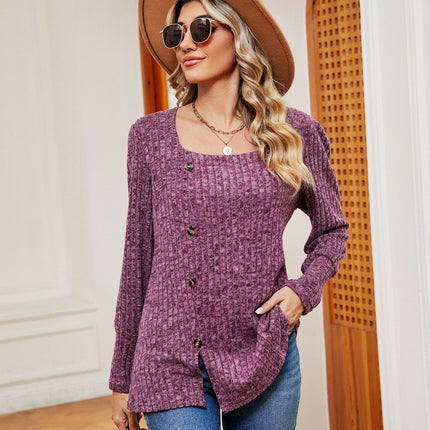 Women's Casual Fall Tops Square Neck Fashion Long Sleeve Clothes