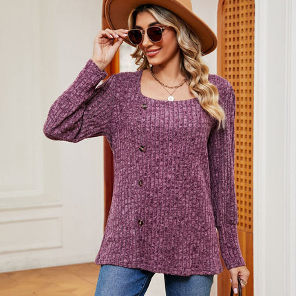 Women's Casual Fall Tops Square Neck Fashion Long Sleeve Clothes