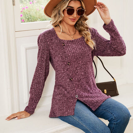 Women's Casual Fall Tops Square Neck Fashion Long Sleeve Clothes