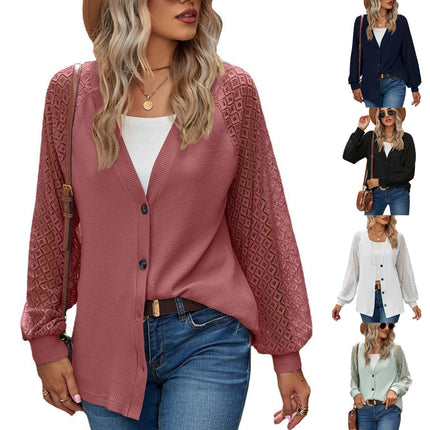 Women's Long Sleeve Button Down V Neck Loose Cardigan Tops