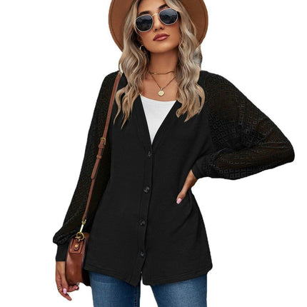 Women's Long Sleeve Button Down V Neck Loose Cardigan Tops