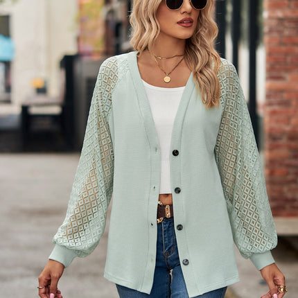 Women's Long Sleeve Button Down V Neck Loose Cardigan Tops