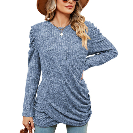 Women's Long Sleeve Tunic Tops Casual Crewneck T-Shirts Front Twist Top Blouse