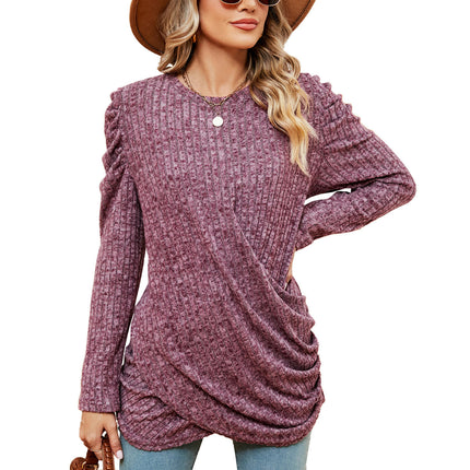 Women's Long Sleeve Tunic Tops Casual Crewneck T-Shirts Front Twist Top Blouse