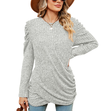 Women's Long Sleeve Tunic Tops Casual Crewneck T-Shirts Front Twist Top Blouse