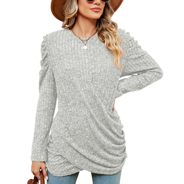 Women's Long Sleeve Tunic Tops Casual Crewneck T-Shirts Front Twist Top Blouse