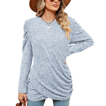 Women's Long Sleeve Tunic Tops Casual Crewneck T-Shirts Front Twist Top Blouse