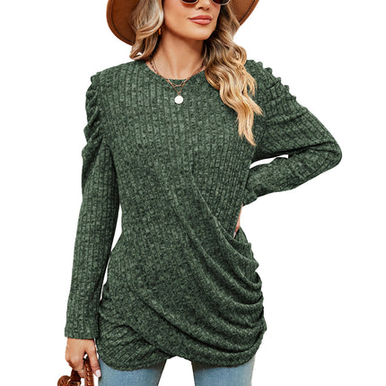 Women's Long Sleeve Tunic Tops Casual Crewneck T-Shirts Front Twist Top Blouse