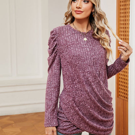 Women's Long Sleeve Tunic Tops Casual Crewneck T-Shirts Front Twist Top Blouse