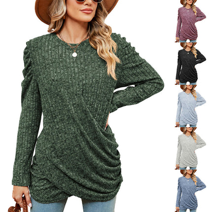 Women's Long Sleeve Tunic Tops Casual Crewneck T-Shirts Front Twist Top Blouse