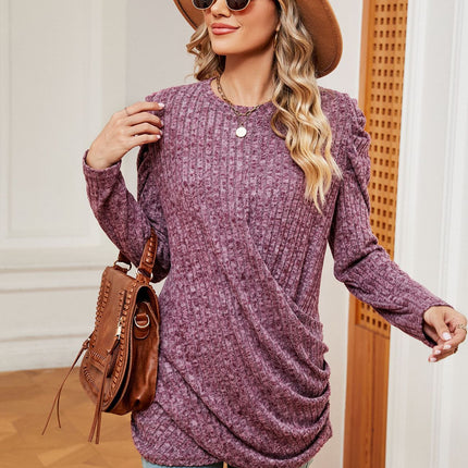 Women's Long Sleeve Tunic Tops Casual Crewneck T-Shirts Front Twist Top Blouse