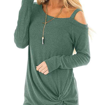 Women's Cold Shoulder Tops Long Sleeve Casual Shirts Twist Knot Tunic Blouse