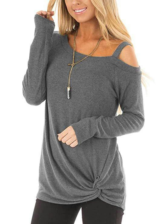 Women's Cold Shoulder Tops Long Sleeve Casual Shirts Twist Knot Tunic Blouse