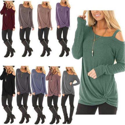 Women's Cold Shoulder Tops Long Sleeve Casual Shirts Twist Knot Tunic Blouse