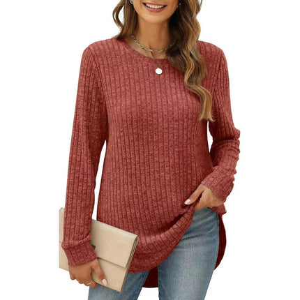 T Shirts for Women Long Sleeve Casual Fall Tops Loose Round Neck Tunic Blouses