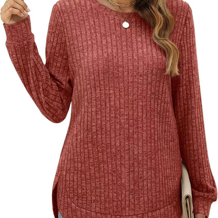 T Shirts for Women Long Sleeve Casual Fall Tops Loose Round Neck Tunic Blouses