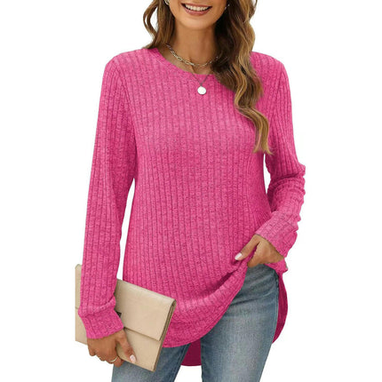 T Shirts for Women Long Sleeve Casual Fall Tops Loose Round Neck Tunic Blouses