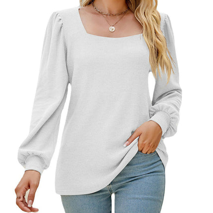 Women's Square Neck Puff Long Sleeve Tops Loose Blouse Casual Tunic T Shirts