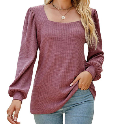 Women's Square Neck Puff Long Sleeve Tops Loose Blouse Casual Tunic T Shirts