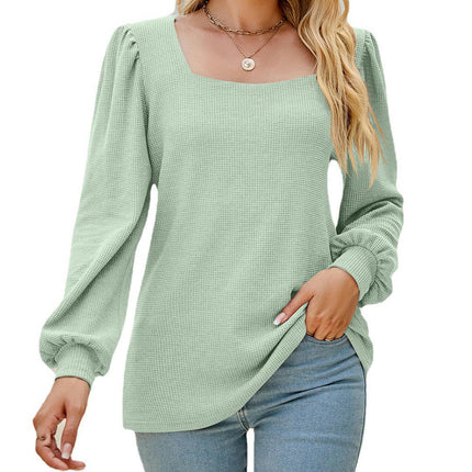 Women's Square Neck Puff Long Sleeve Tops Loose Blouse Casual Tunic T Shirts